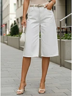 Bermudy damskie jeansowe z paskiem z wysokim stanem białe model 22161307 - FashionStreet