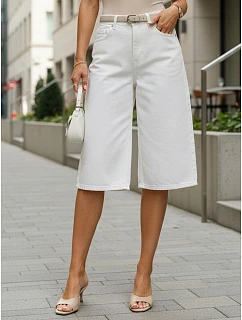 Bermudy damskie jeansowe z paskiem z wysokim stanem białe model 22161307 - FashionStreet