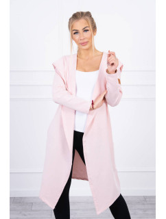 Dlhý kabát s kapucňou svetlo púdrovo ružový
