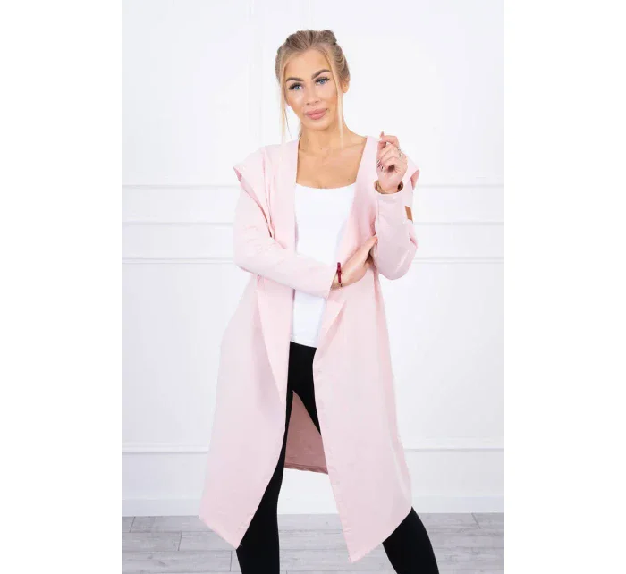 Dlouhý kabát s kapucí světle pudrově růžový