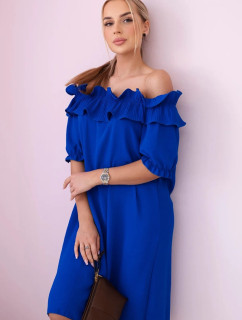 Španělské šaty s ozdobným volánem chrpově modrá