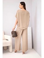 Dámska súprava z viskózy s ozdobným kvetom a širokými nohavicami fango