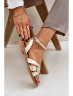 Skórzane Sandały Damskie Na Płaskim Obcasie Zazoo 3688 Złote