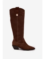 Kožené semišové kozačky cowboyové zateplené Zazoo 4224 čokoládové