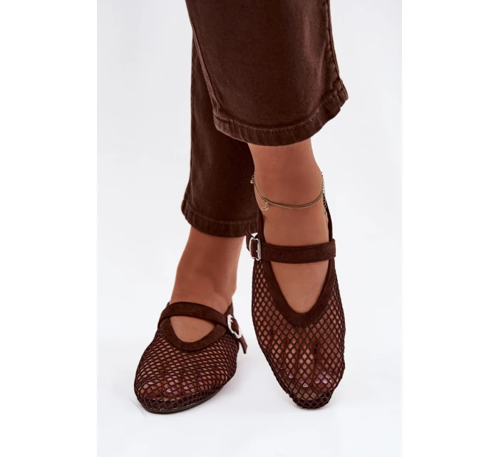 Síťované baleríny s páskem čokoládové Pherina