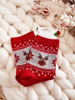 Dámske vianočné ponožky Shiny Reindeer Red and Grey