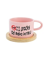 HOLD YOBS BY MY BREAD - ružový hrnček s makrónkou 200 ml