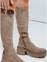 Dámské semišové kozačky na silné podrážce béžové Dstreet model 21993208 - FashionStreet