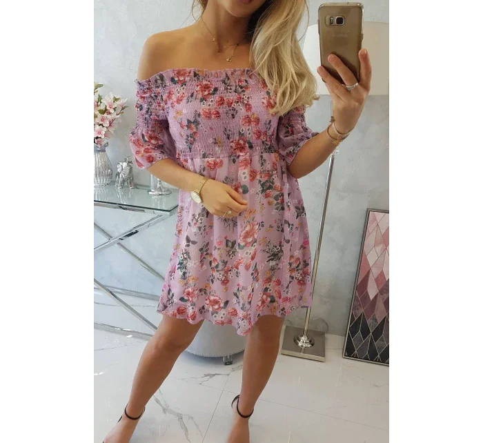 Španielske šaty s kvetinovým motívom fialovej