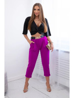 Viskózové kalhoty s ozdobným páskem tmavě fialová
