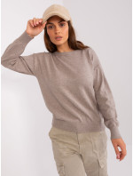 Tmavobéžový klasický sveter s dlhými rukávmi