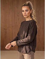 Dámska bavlnená blúzka oversize s príveskom, čokoládová, FashionStreet RY2942