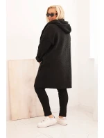 Dámske Plus veľkosť Faux Shearling kabát s kapucňou a vreckami čierna