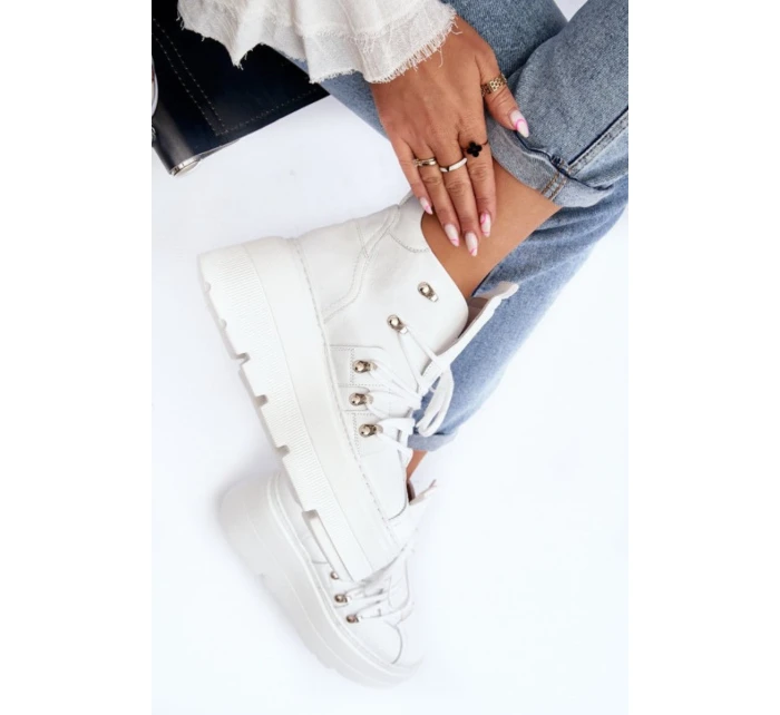 Zazoo 3416 Skórzane Damskie Buty Sportowe Białe