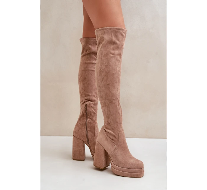 Kozačky S  Na Podpatku A Platformě Béžové elian model 21679529 - Boto