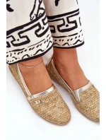 Eleganckie Skórzane Espadryle Z Plecionką Zazoo 10178 Beżowo-Złote