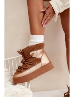 Nízké dámské sněhule s kožíškem a šněrováním Camel model 21705646 - Boto Nízké dámské sněhule s kožíškem a šněrováním Camel model 21705646 - Boto