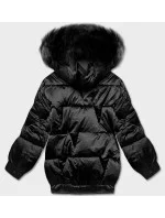 Čierna krátka bunda nadrozmernej veľkosti (H-1109-01)