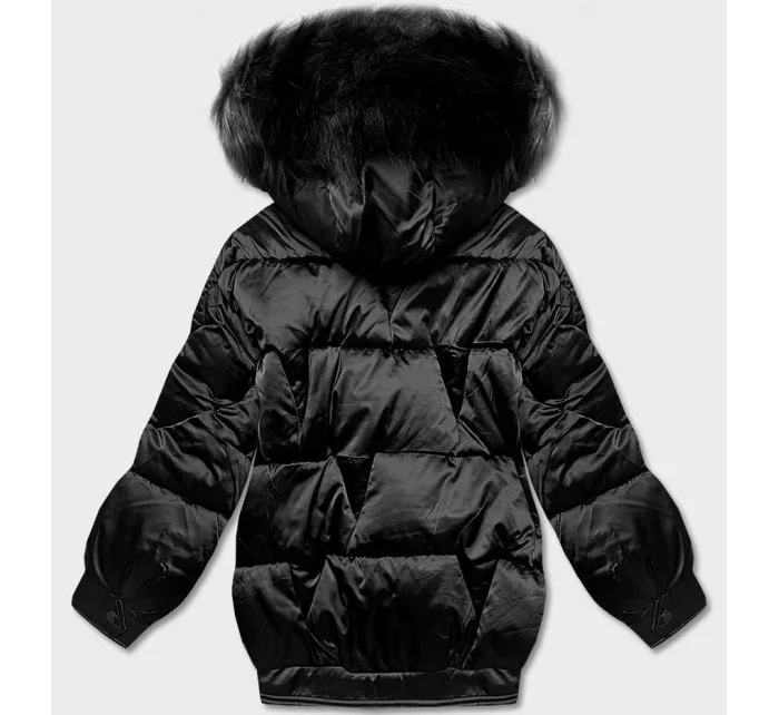 Čierna krátka bunda nadrozmernej veľkosti (H-1109-01)