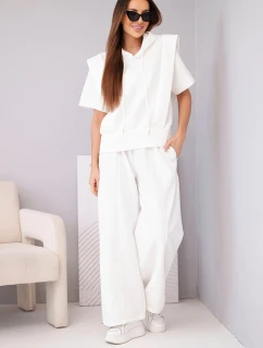 Dámský komplet mikina s kapucí a volné kalhoty se šňůrkou máslový ecru