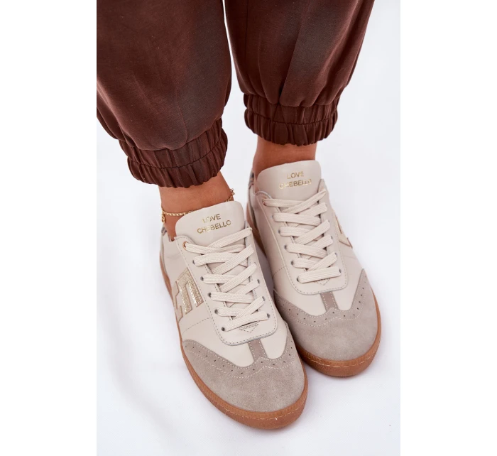 Kožené Sportovní Boty Tenisky Dámské Panterka model 21686778 Béžové - CheBello