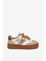Sneakersy Damskie Na Platformie Z Podwójnym Sznurowaniem Panterka Złote Niteria Sneakersy Damskie Na Platformie Z Podwójnym Sznurowaniem Panterka Złote Niteria