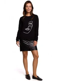 model 18002768 Svetr s potiskem na přední straně černý - BeWear