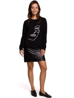 model 18002768 Svetr s potiskem na přední straně černý - BeWear