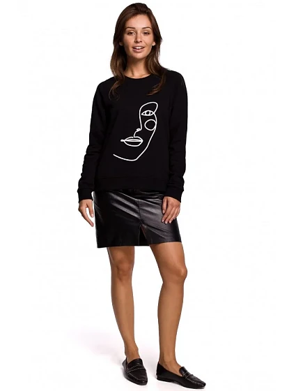 B167 Sveter s potlačou na prednej strane - čierny