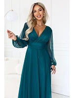 – elegantní maxi šaty s výstřihem do V – mořská zelená model 22342737 - numoco basic