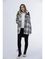 Ecru/sivá dámska károvaná košeľová bunda (AG3-1813) Ecru/sivá dámska károvaná košeľová bunda (AG3-1813)