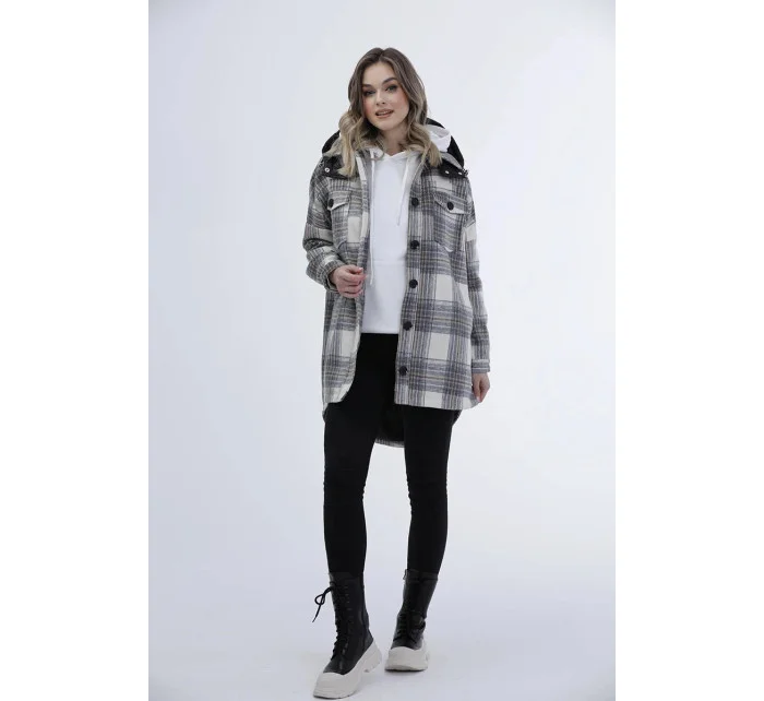 Ecru/sivá dámska károvaná košeľová bunda (AG3-1813) Ecru/sivá dámska károvaná košeľová bunda (AG3-1813)