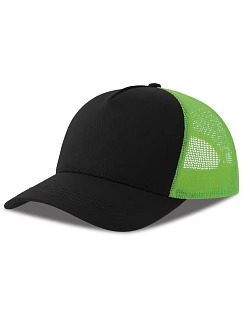 Atlantis Headwear Rapper Cotton-S 5-panelová truckerová čiapka 33.0260 čierna/zelená fluo