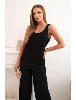 Dámska súprava z viskózy, top so širokými ramienkami a nohavice so širokým strihom čiernej farby Dámska súprava z viskózy, top so širokými ramienkami a nohavice so širokým strihom čiernej farby
