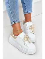 Sneakersy Damskie Na Platformie Z Ozdobami Biało-Złote Lerissna