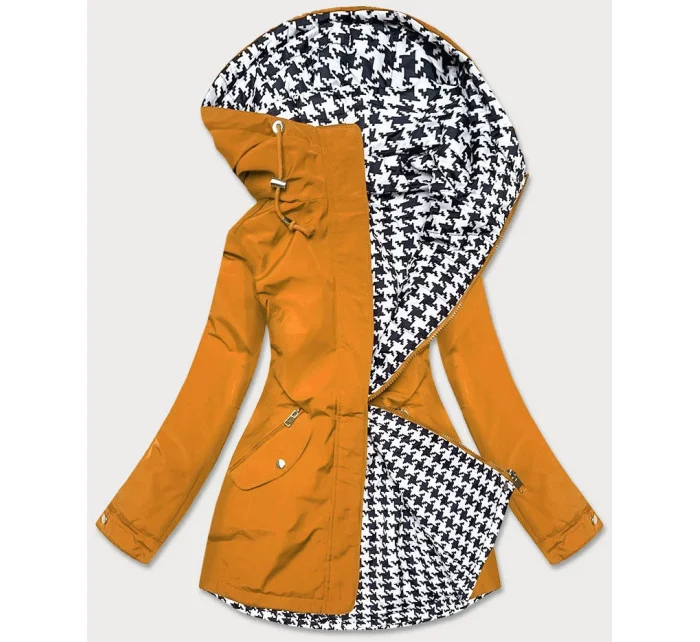 Dámska obojstranná bunda do pása v žlto-pepito farbe (M-163)