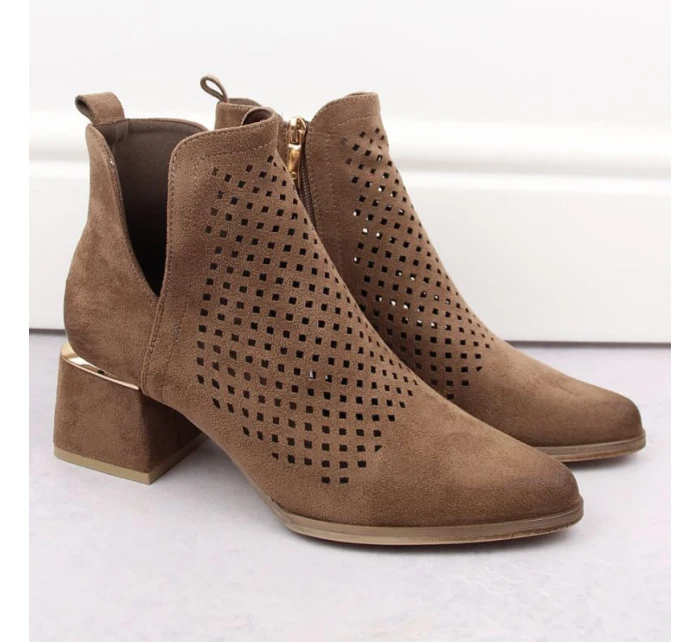 Semišové čižmy na podpätku Potocki W WOL213B hnedé