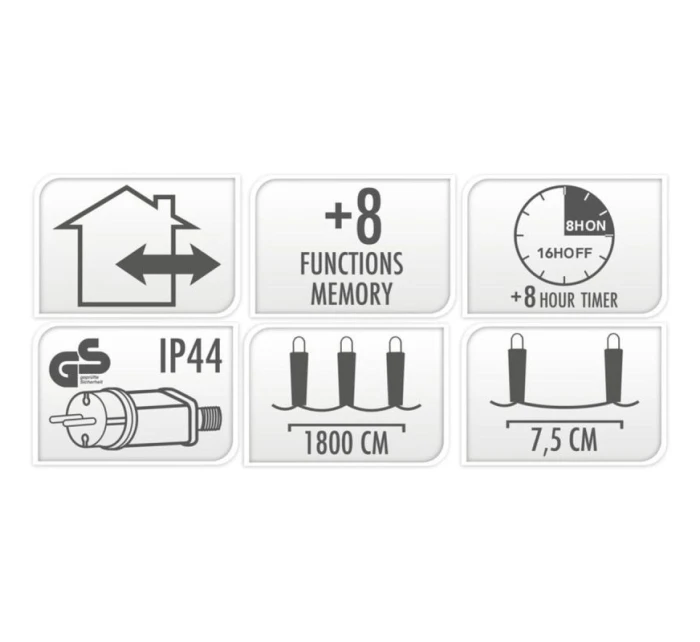 VIANOČNÝ STROMČEK SVETELNÁ REŤAZ 240 VIEDOL ČASOVAČ STUDENÁ BIELA