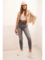 Dámska bunda z ekokože v boho štýle so strapcami svetlo ťavej farby Dámska bunda z ekokože v boho štýle so strapcami svetlo ťavej farby