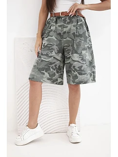 Dámské letní kraťasy s páskem a model 22205839 vzorem khaki - K-Fashion