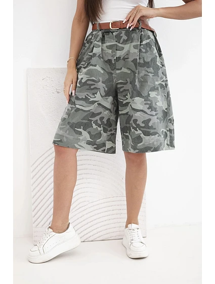 Dámské letní kraťasy s páskem a model 22205839 vzorem khaki - K-Fashion