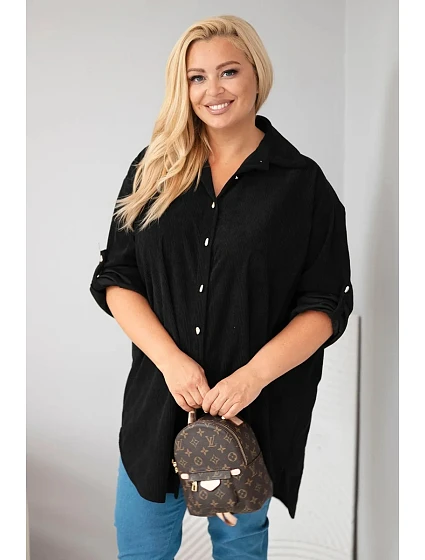 Dámska košeľa Plus Size z viskózy, manšestrová, s odnímateľnými rukávmi, čierna