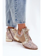 Skórzane Botki Trzewiki Maciejka 05541-04 Beżowo-Złote