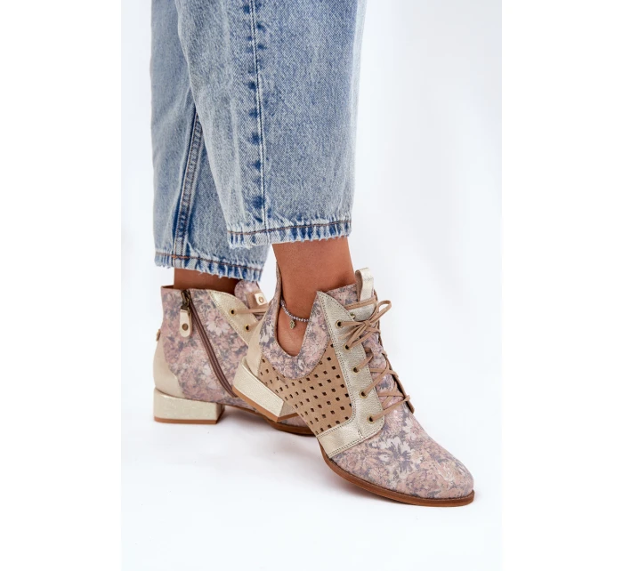 Skórzane Botki Trzewiki Maciejka 05541-04 Beżowo-Złote