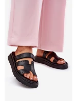 Klapki Damskie Z Naturalnej Skóry Na Platformie Zazoo 40440 Czarne Klapki Damskie Z Naturalnej Skóry Na Platformie Zazoo 40440 Czarne