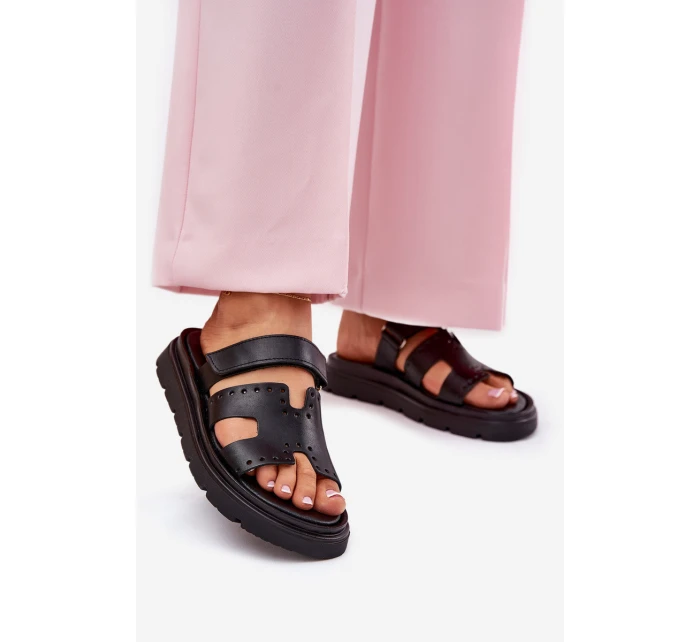 Klapki Damskie Z Naturalnej Skóry Na Platformie Zazoo 40440 Czarne Klapki Damskie Z Naturalnej Skóry Na Platformie Zazoo 40440 Czarne