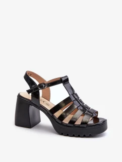 Dámske lakované sandále na vysokom podpätku, čierne Aninifer