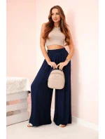Široké dámské kalhoty s elastickým pasem námořnická modř