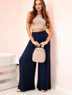 Široké dámské kalhoty s elastickým pasem námořnická modř