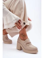 Skórzane Półbuty Na Słupku Z Ozdobą Beżowe Lemar Gelanor Skórzane Półbuty Na Słupku Z Ozdobą Beżowe Lemar Gelanor